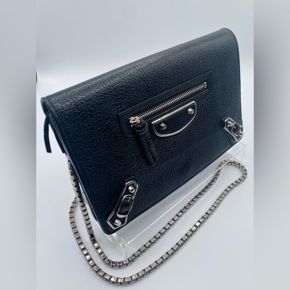 Balenciaga Chain Black Leather Wallet Shoulder Bag
